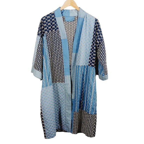 Source Unknown Tops - No Brand Patchwork Denim Duster Kimono, Embroidery, Boho, Layered Denim Look, OS
